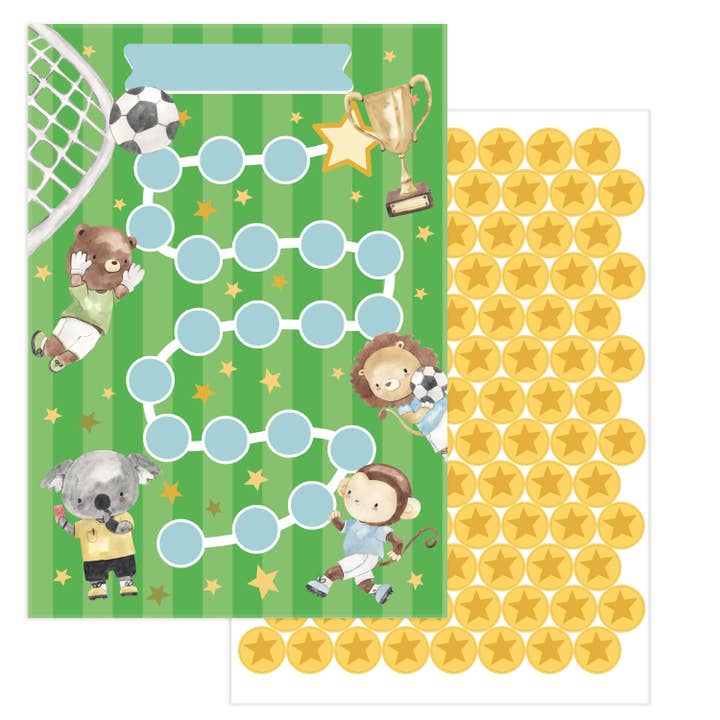 Fussball-Belohnungstafel mit Sternen-Stickern und Tiermotiven