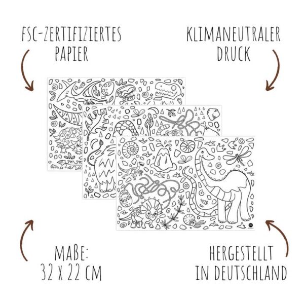 Platzsets Dino aus FSC-zertifiziertem Papier, klimaneutral gedruckt