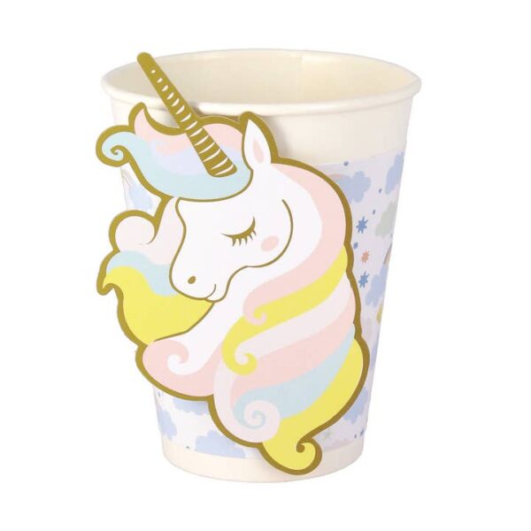 Recycelbarer Einhorn-Becher mit 3D-Papiermanschette und Einhorn-Design